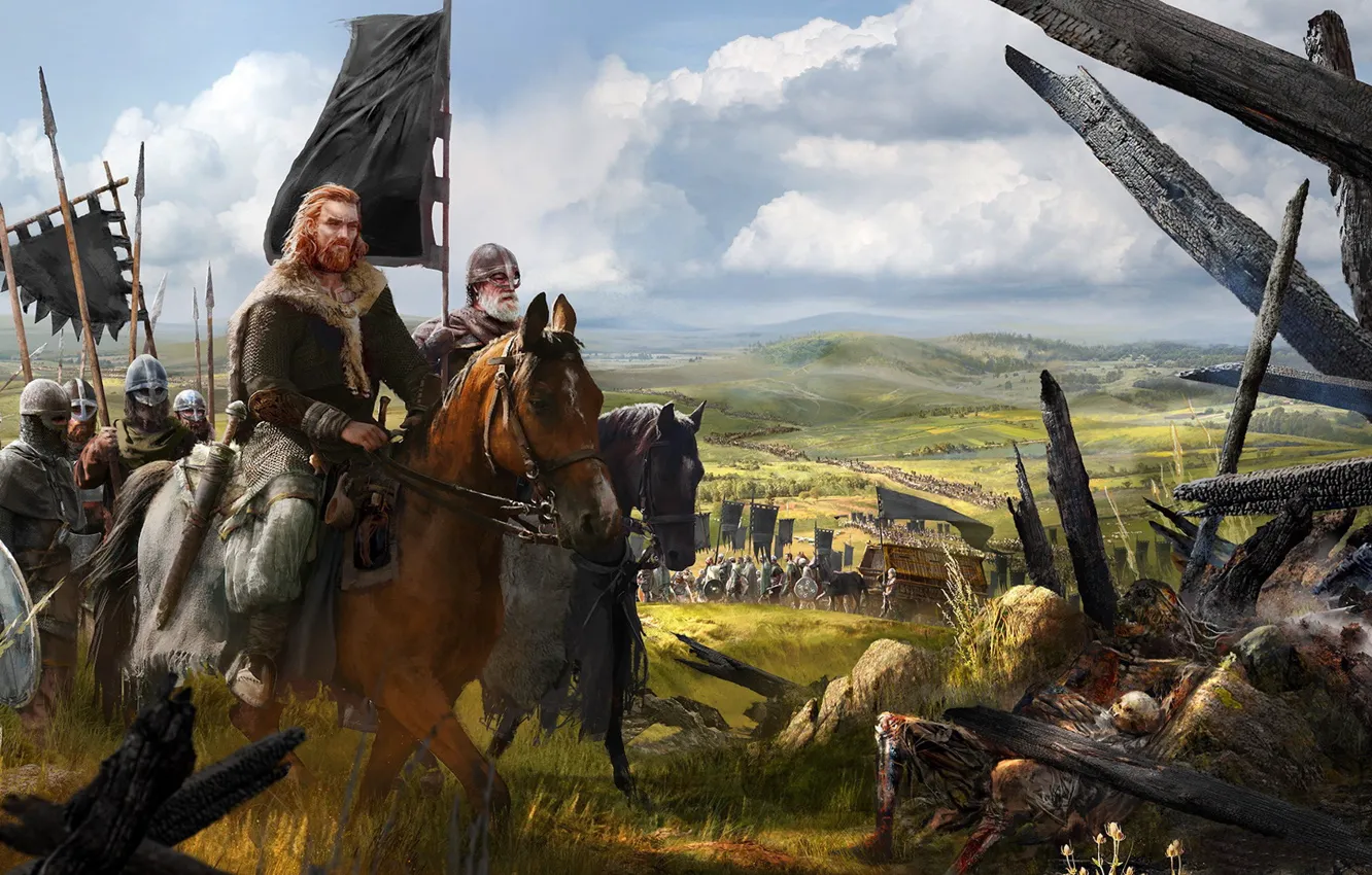 Photo wallpaper weapons, horse, army, armor, flag, warrior, hike, Stroy