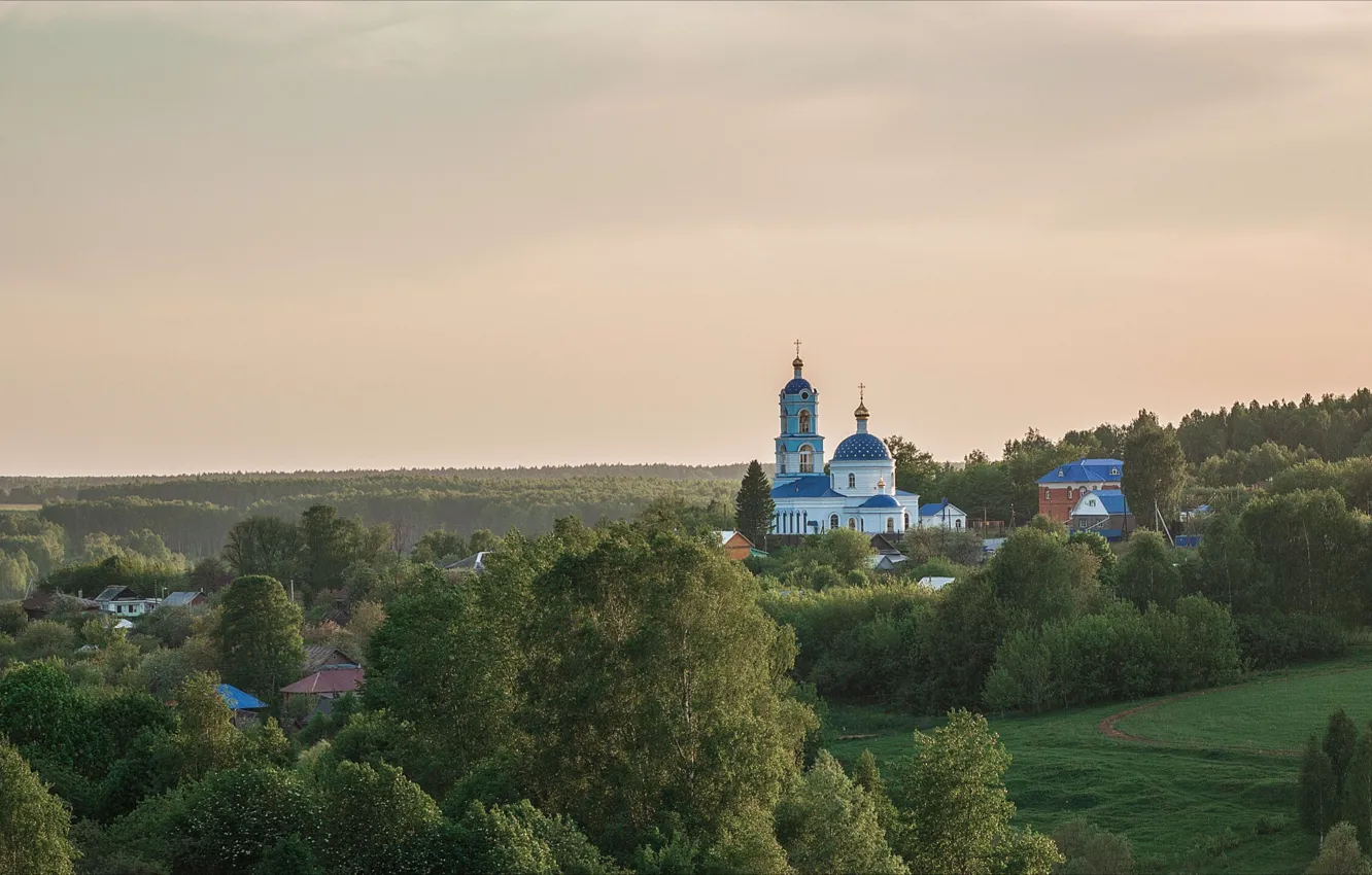 Photo wallpaper summer, landscape, nature, village, Church, Vladimir Vasiliev