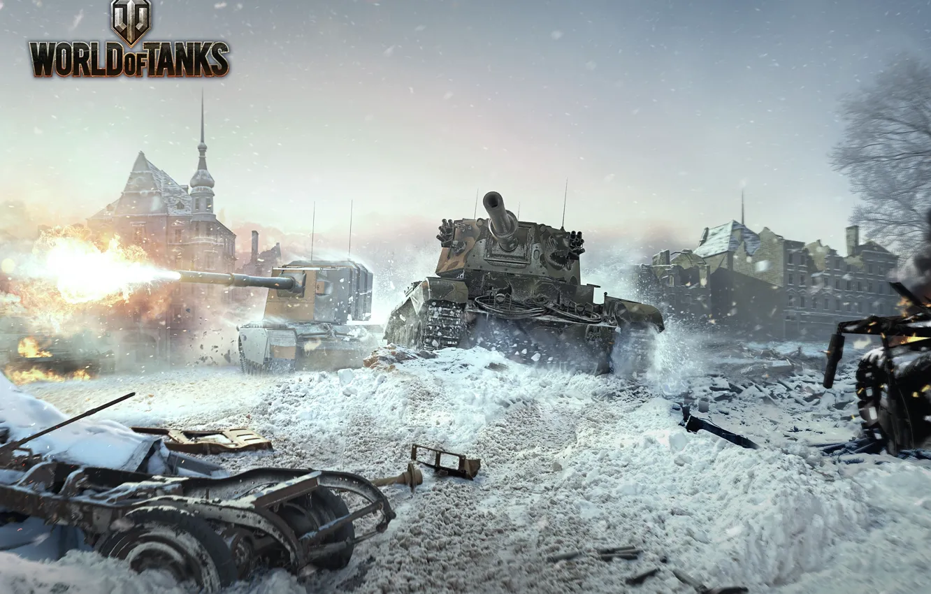 Photo wallpaper winter, destruction, tank, World of Tanks, World Of Tanks