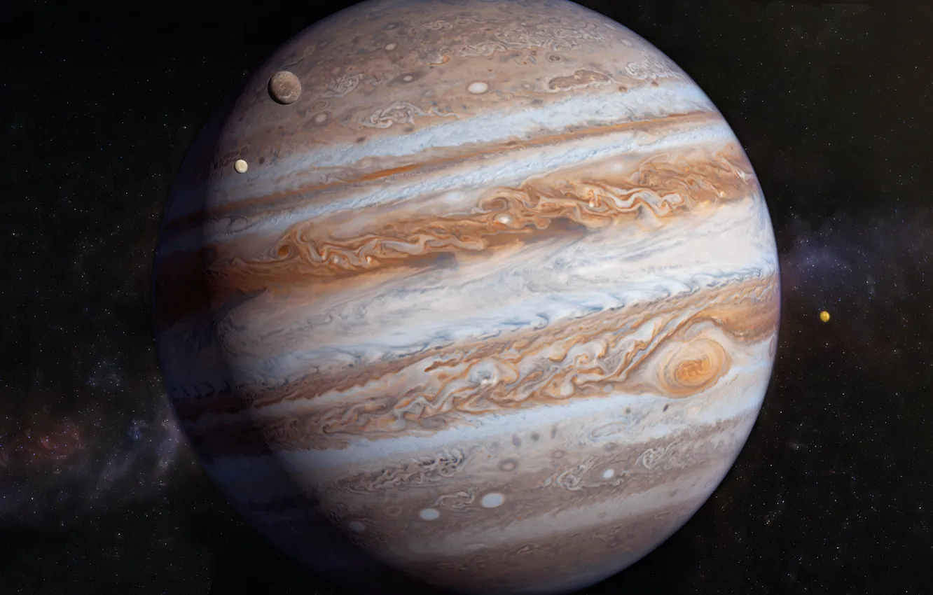 Photo wallpaper stars, Jupiter, solar system, satellites, gas giant