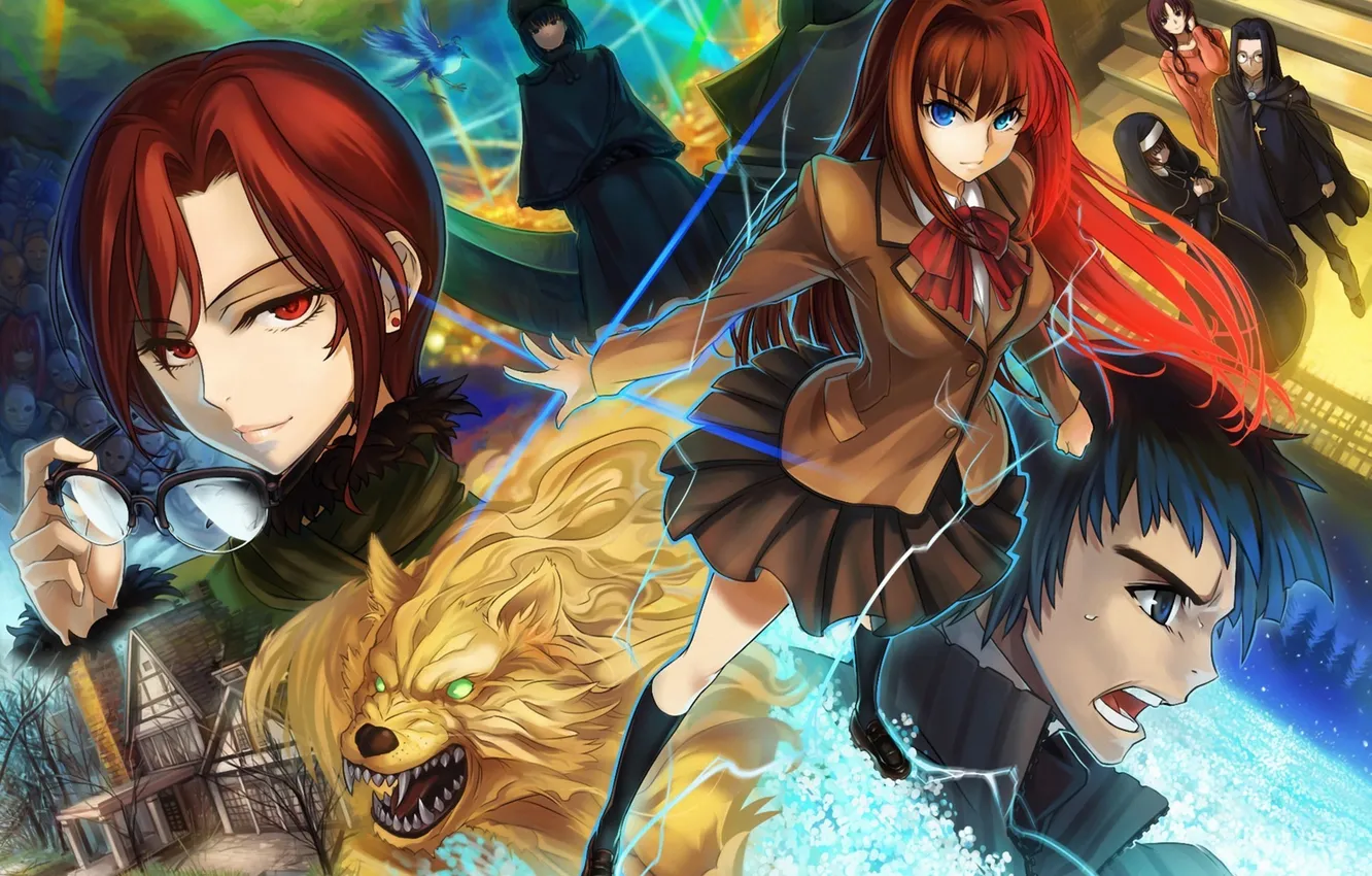 Photo wallpaper girl, art, glasses, beast, guys, characters, mahoutsukai no yoru, todee