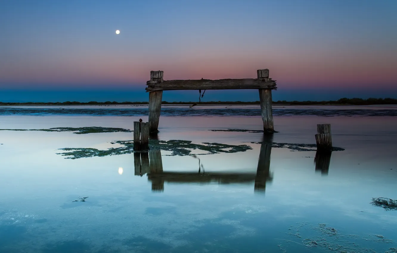 Photo wallpaper sea, landscape, night, support