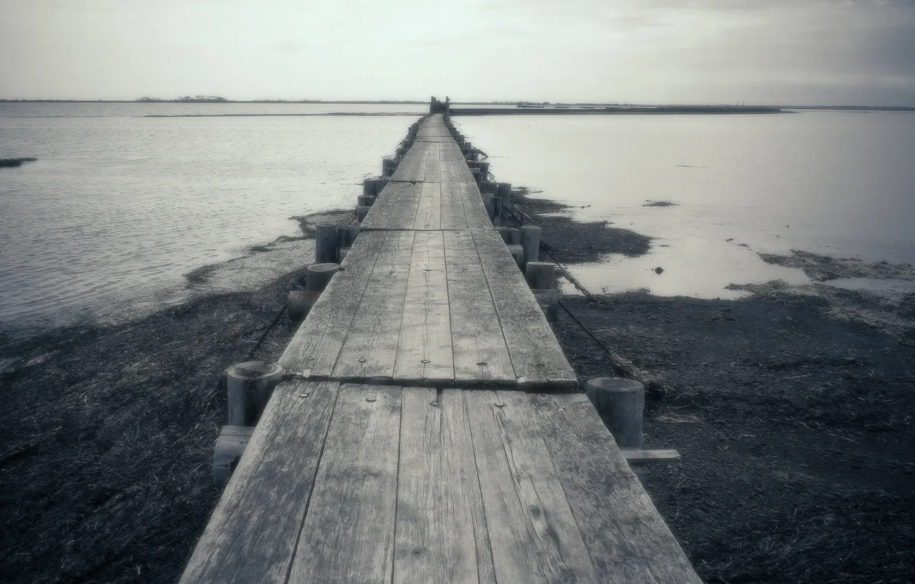 Photo wallpaper landscape, bridge, lake