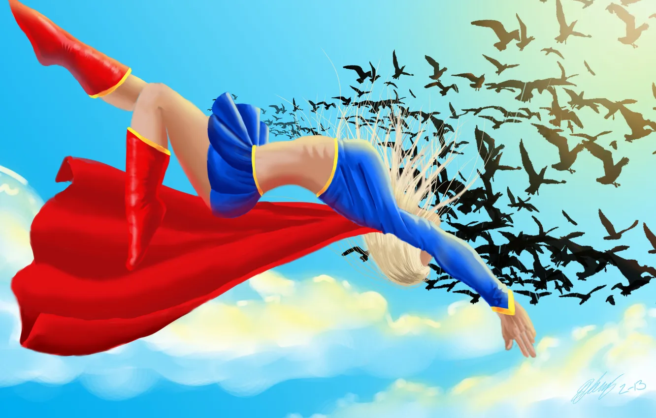 Photo wallpaper the sky, flight, bird, art, costume, cloak, DC Comics, Supergirl