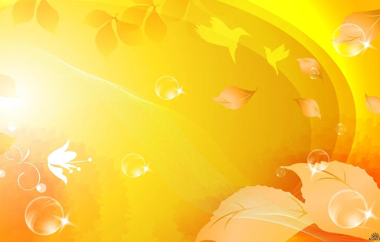 Photo wallpaper leaves, flowers, yellow