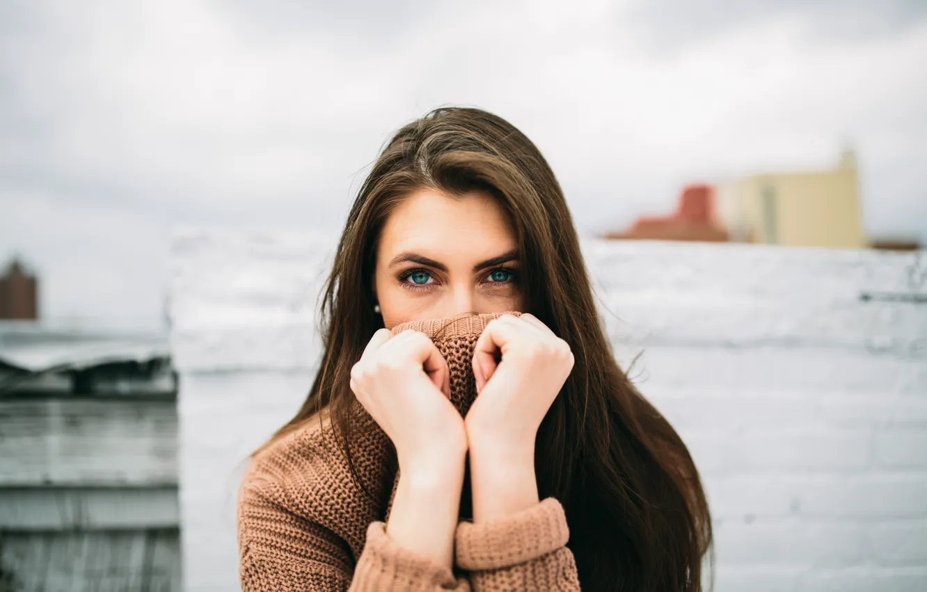Photo wallpaper eyes, look, girl, background, hair