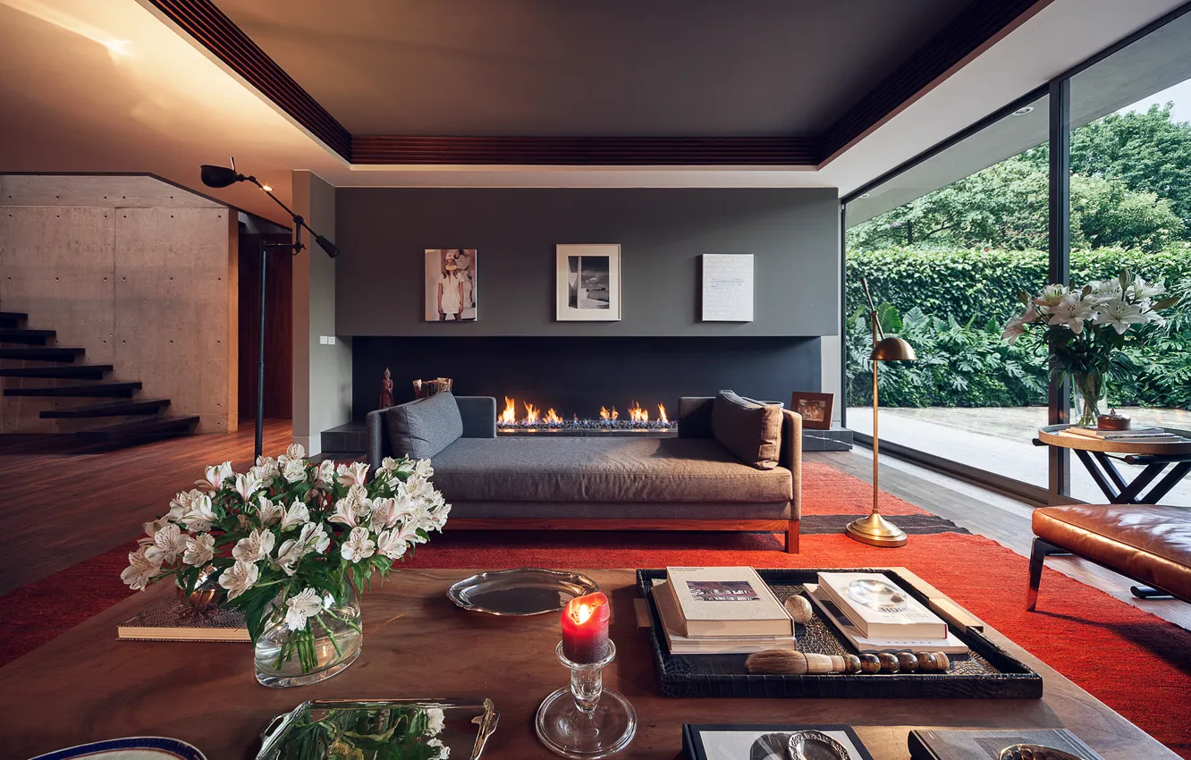 Photo wallpaper fireplace, Interior, design furniture