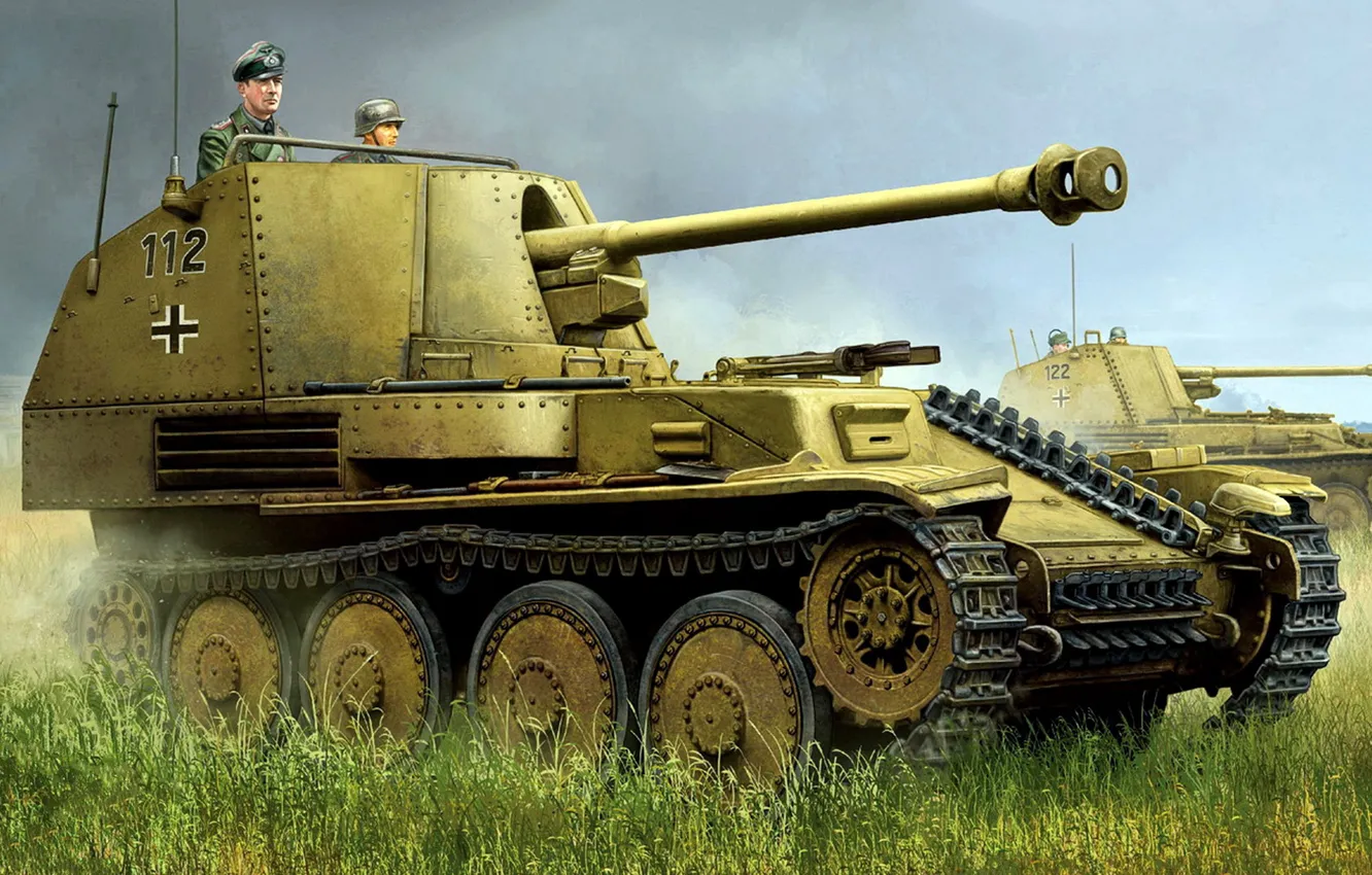 Photo wallpaper tank fighter, self-propelled artillery, during the Second world war, The third Reich, Marder III, light …