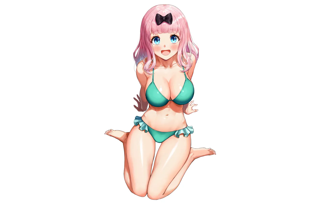 Photo wallpaper girl, sexy, cleavage, pink hair, long hair, boobs, anime, blue eyes