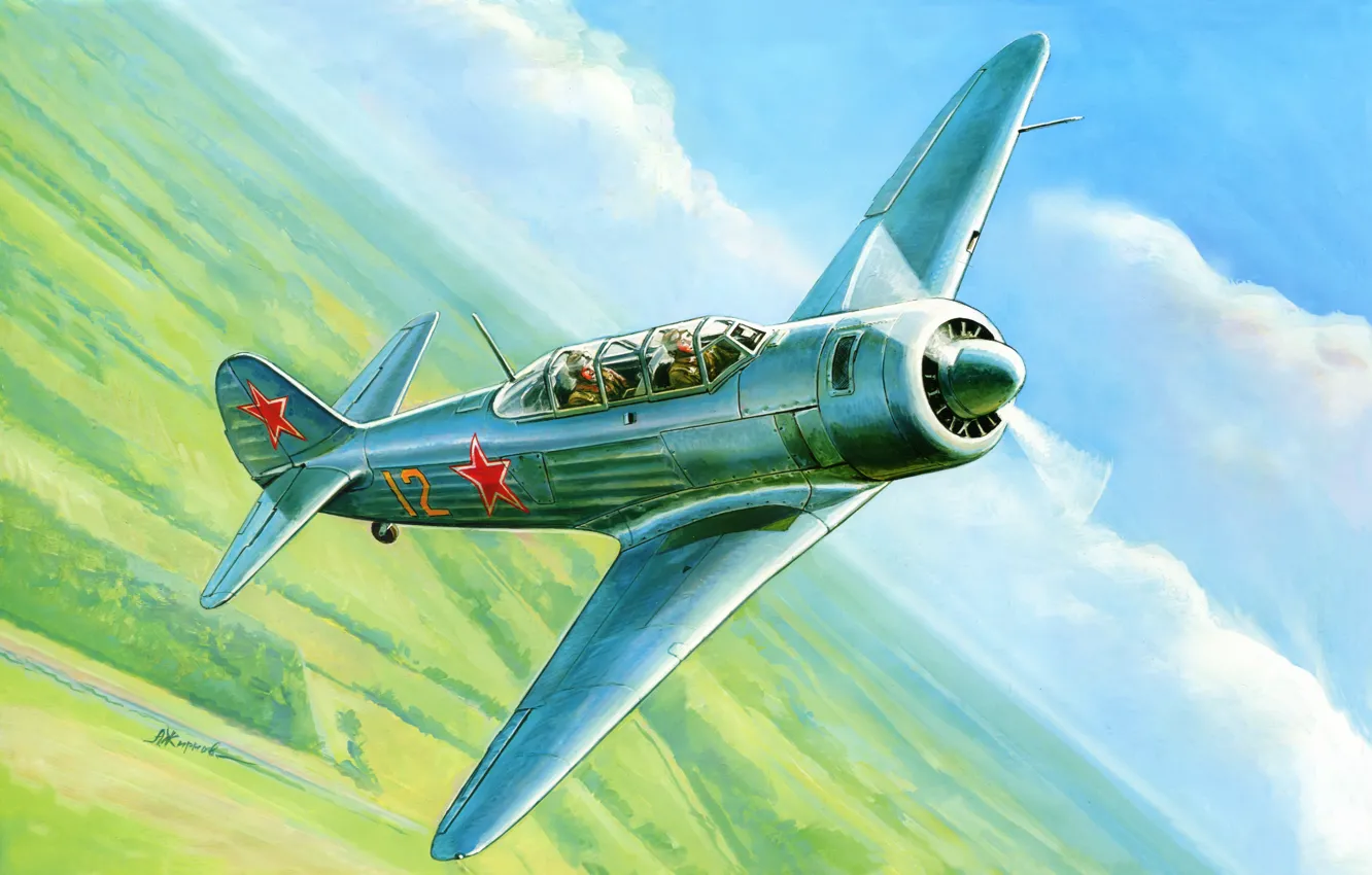 Photo wallpaper the sky, figure, fighter, art, Soviet, training, As-11