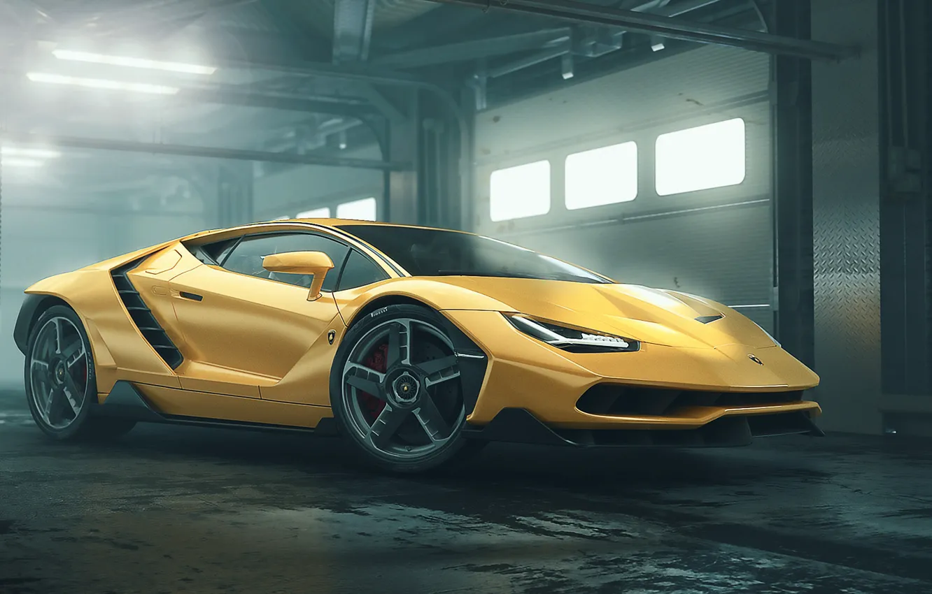 Photo wallpaper Auto, Yellow, Lamborghini, Machine, Car, Art, Render, Design