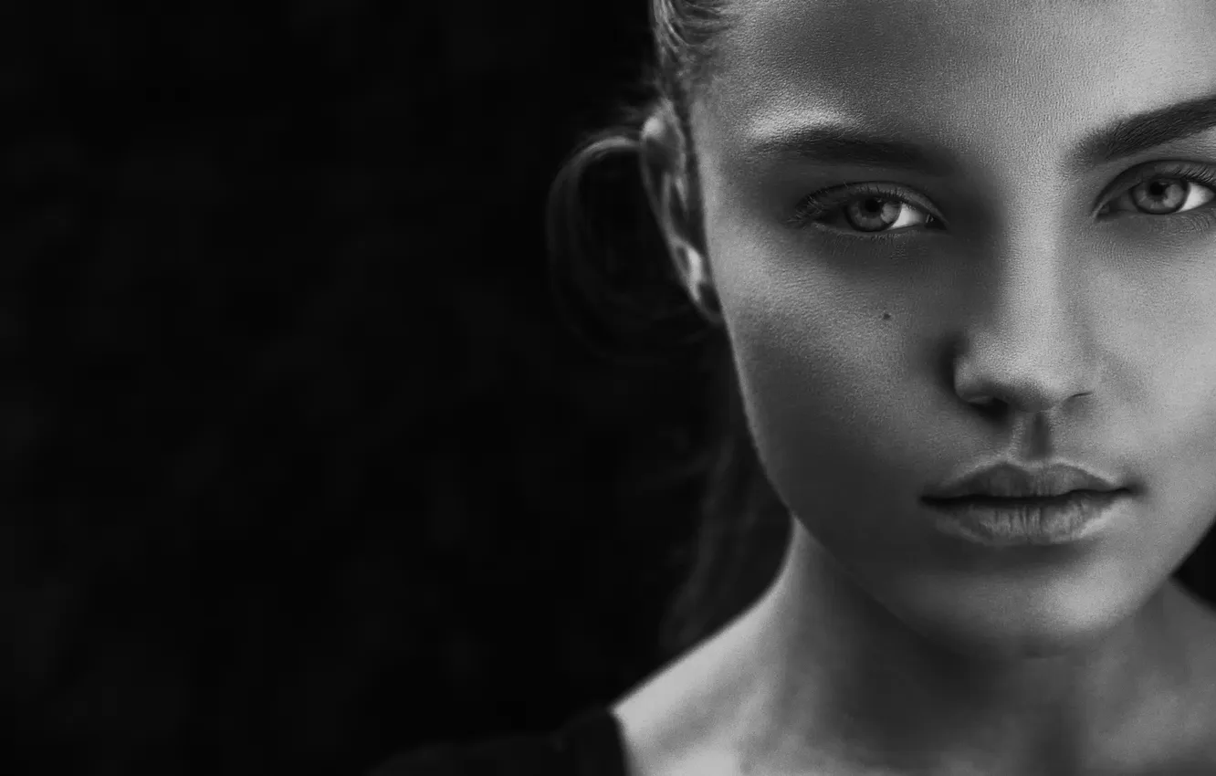 Photo wallpaper look, portrait, white, sponge, black, beauty