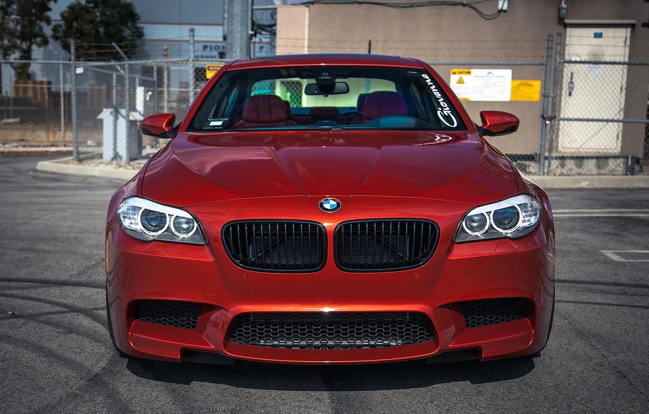 Photo wallpaper red, BMW, BMW, red, the front, F10, sport sedan
