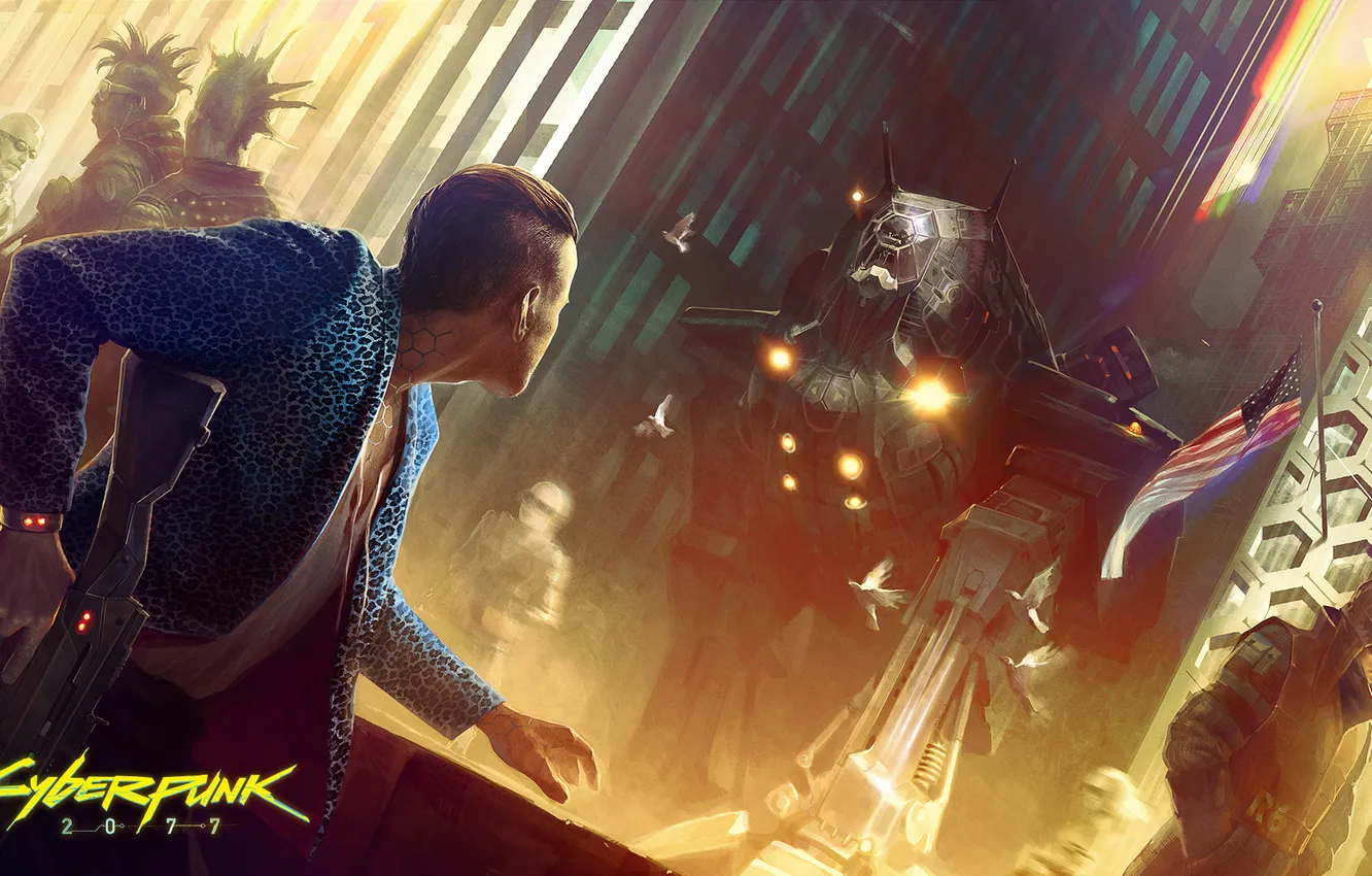 Photo wallpaper future, weapons, robot, CD Projekt RED, Cyberpunk 2077, 2014, Cyberpunk 2077, REDengine 3