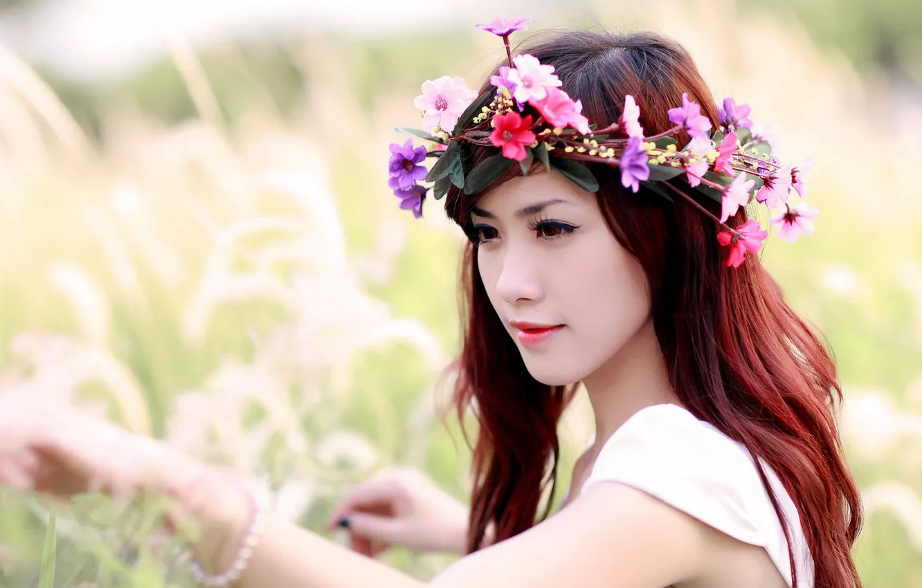 Photo wallpaper girl, background, Asian