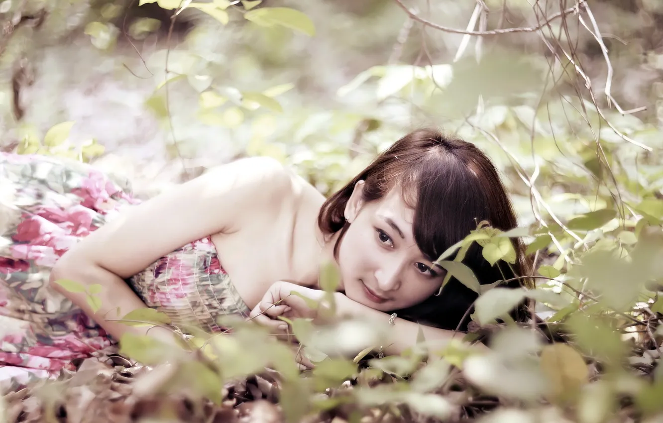 Photo wallpaper girl, nature, Asian