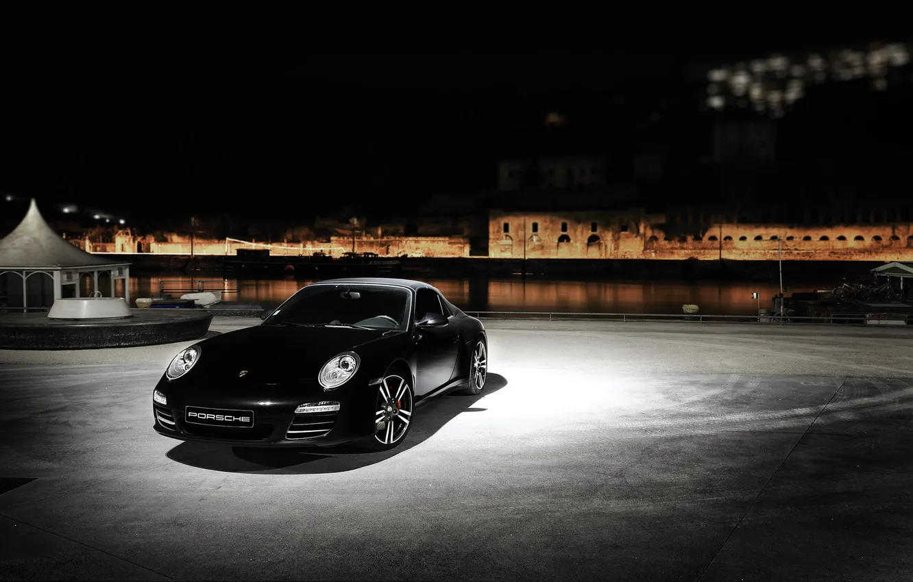 Photo wallpaper night, black, Porsche, porsche 911