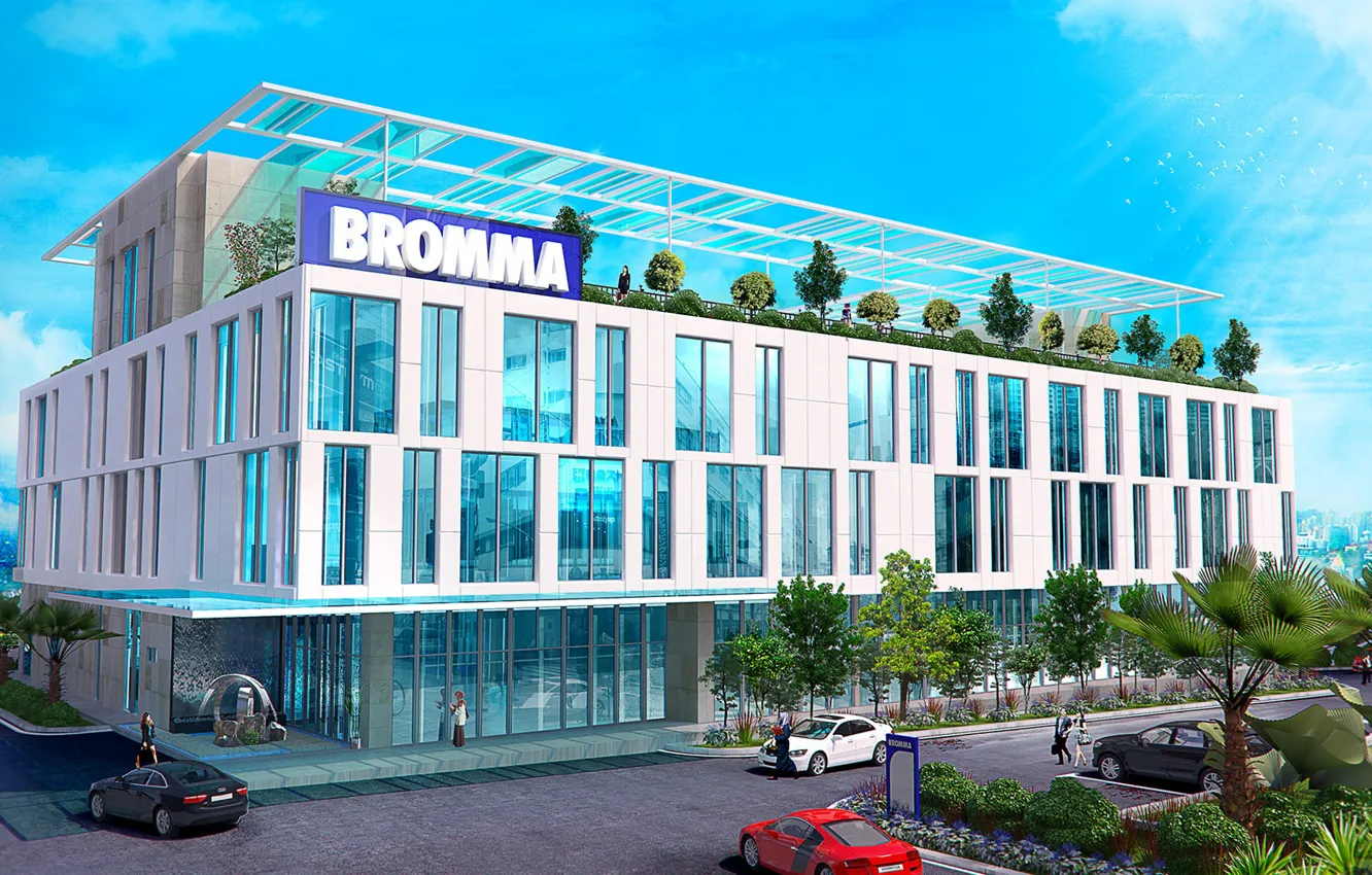 Photo wallpaper trees, design, the building, architecture, Bromma Project Perspective view