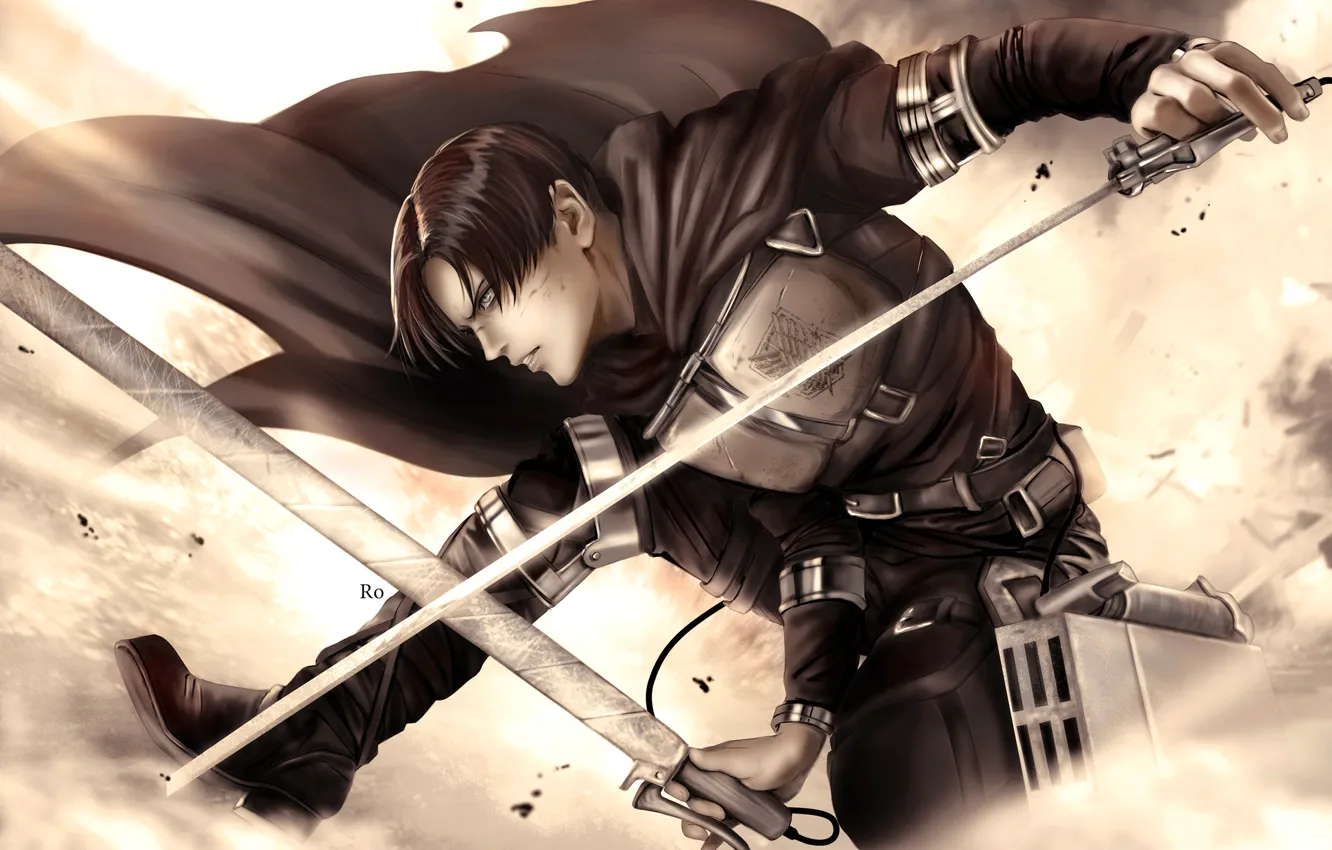 Photo wallpaper weapons, movement, anime, art, Attack Of The Titans, Shingeki No Kyojin, Levi Ackerman, Levi