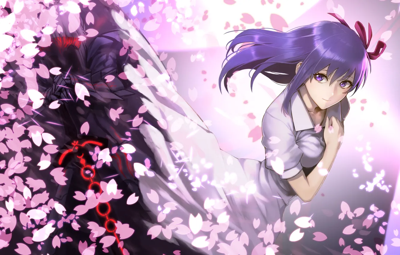 Photo wallpaper girl, spring, petals, Fate stay night, Fate / Stay Night