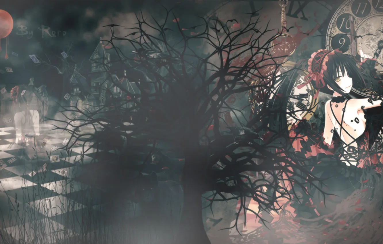 Photo wallpaper watch, wolf, crows, revolver, Date A Live, a date with life, Kurumi Tokisaki