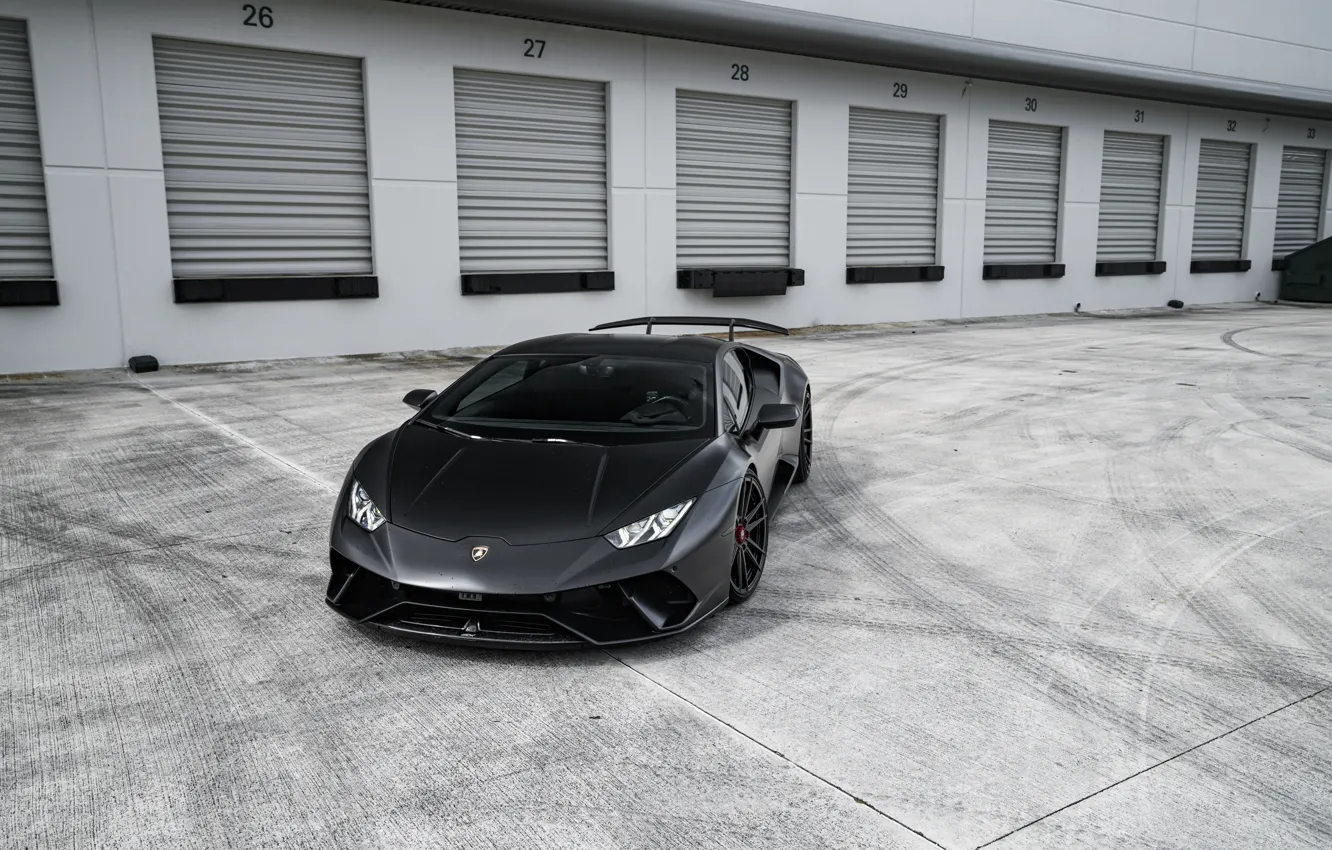 Photo wallpaper Lamborghini, Black, VAG, Performante, Warehouses