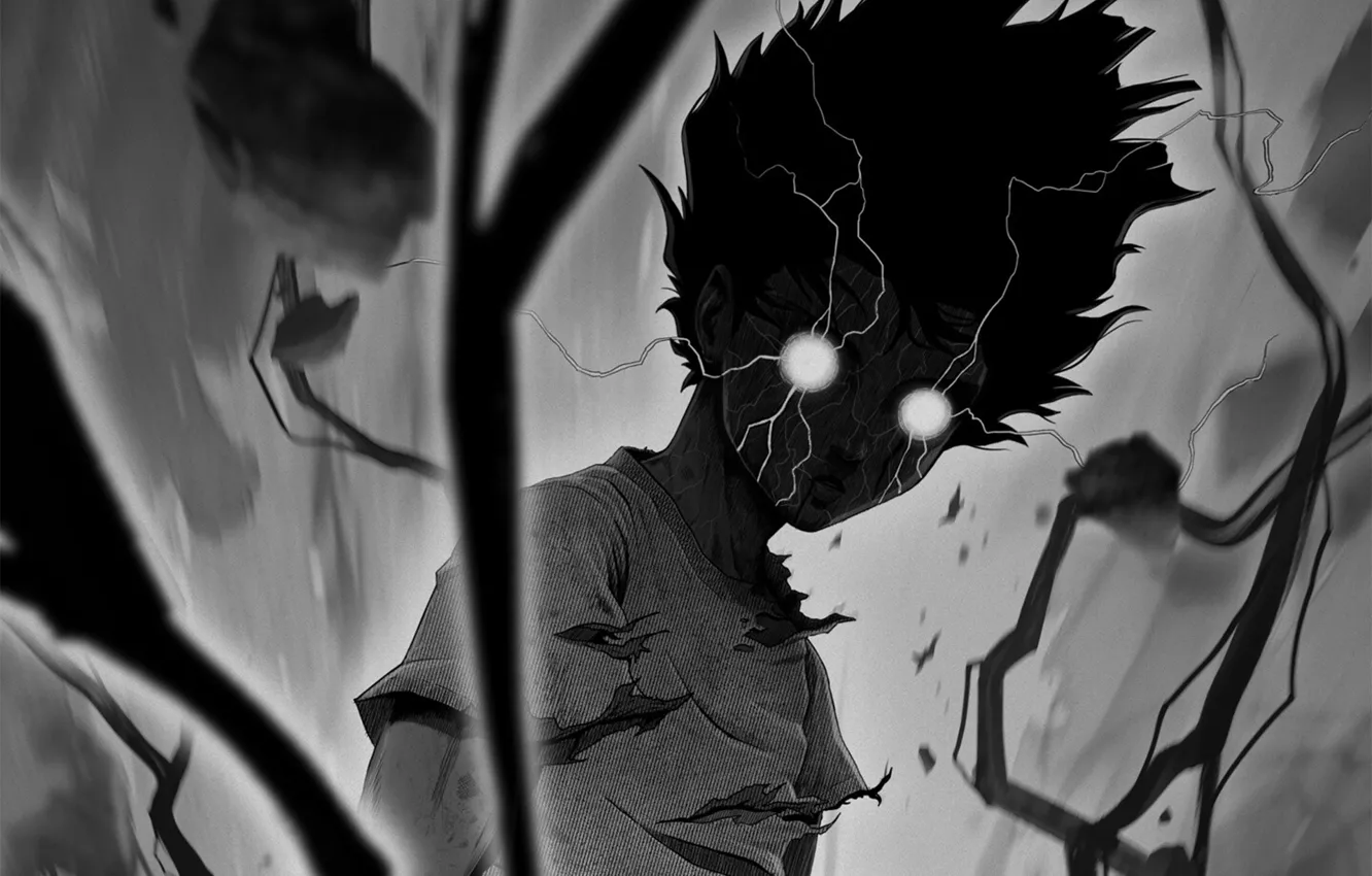 Photo wallpaper look, darkness, power, art, guy, manga, Mob Psycho 100, Kageyama Shigeo