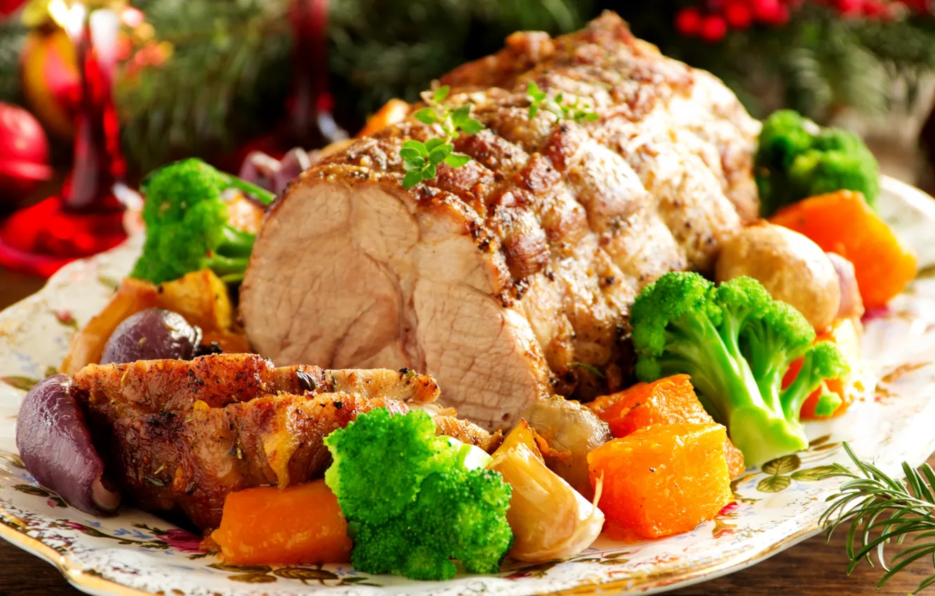 Photo wallpaper meat, vegetables, pork