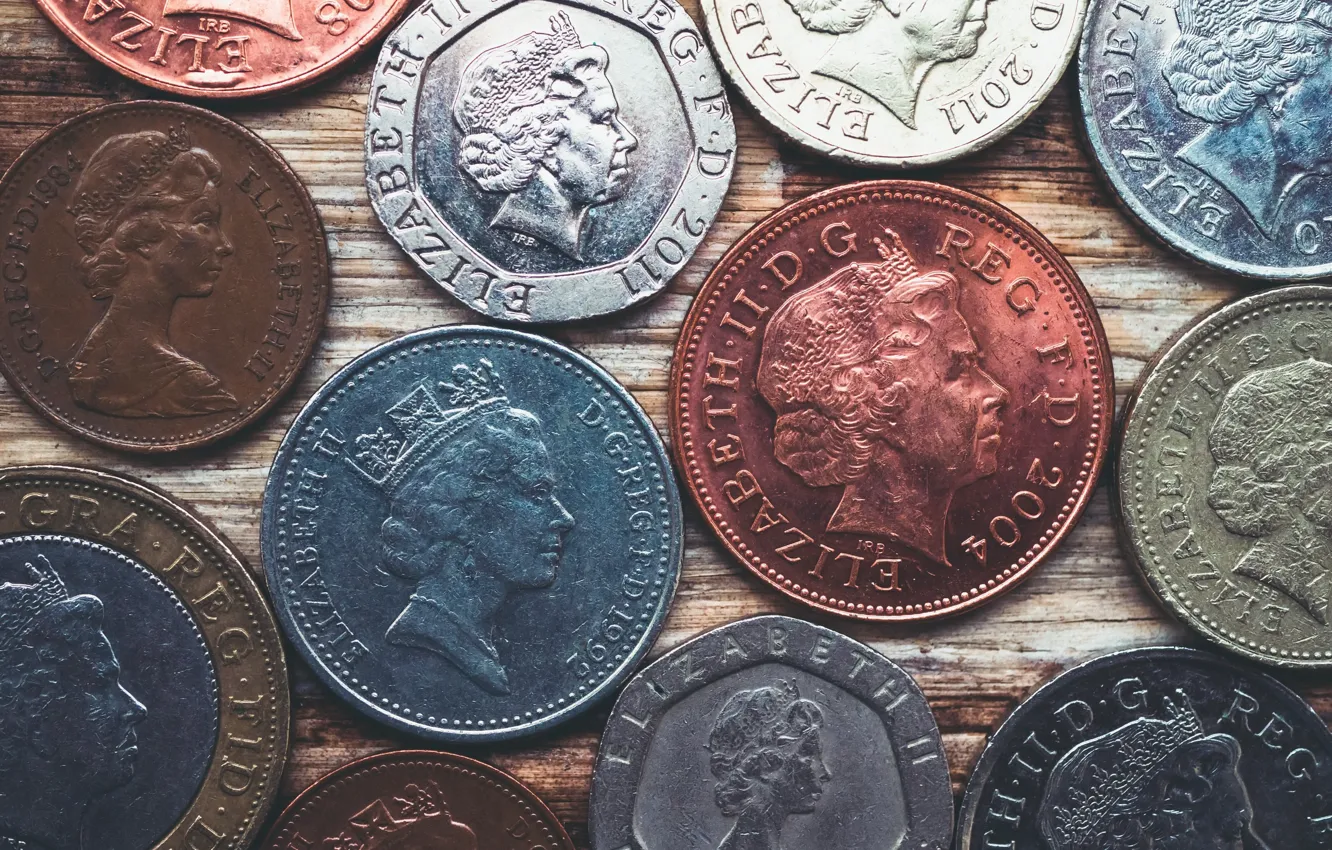 Photo wallpaper Queen, money, coin, pound