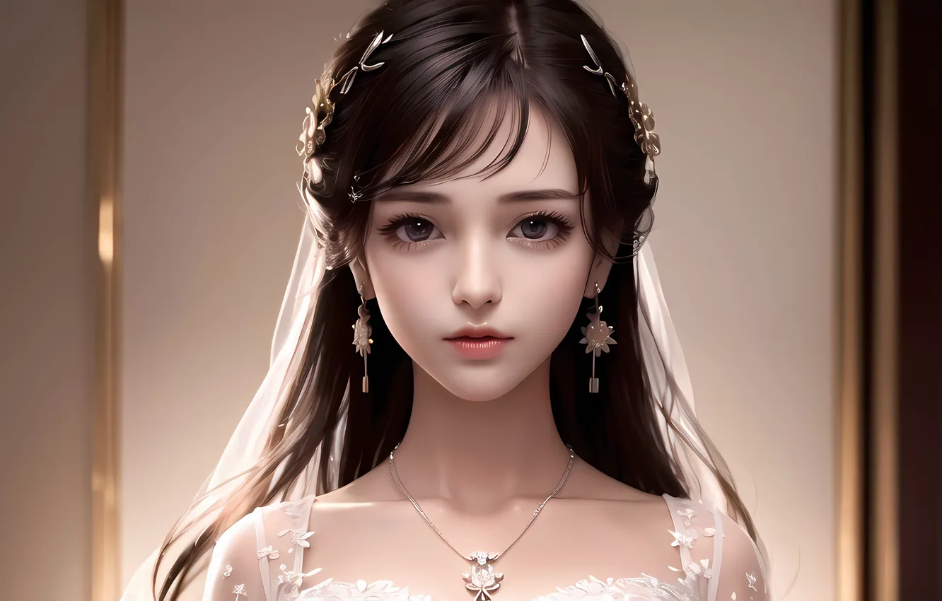 Photo wallpaper beauty, asian, digital art, portrait, jewelry, digital art, artificial intelligence, Stable Diffusion