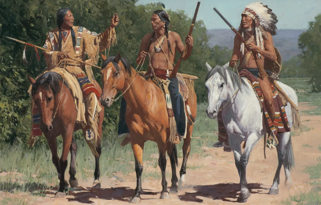 Photo wallpaper picture, painting, painting, Call To The Little Bighorn, Mann