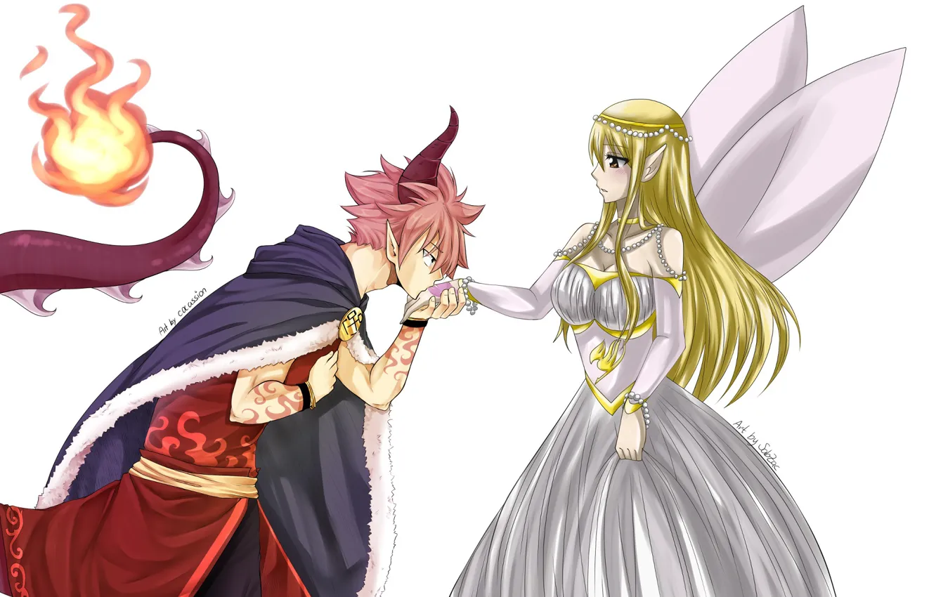 Photo wallpaper Dragon, fairy, art, pair, guy, two, fairy tail, tale of fairy tail