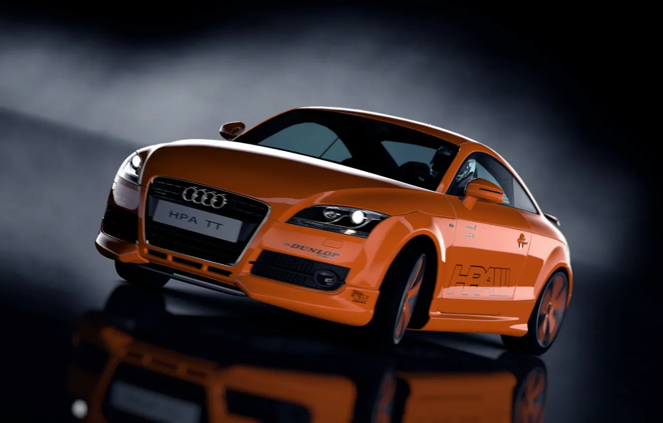 Photo wallpaper machine, orange, Audi, smoke, Turismo, Gran