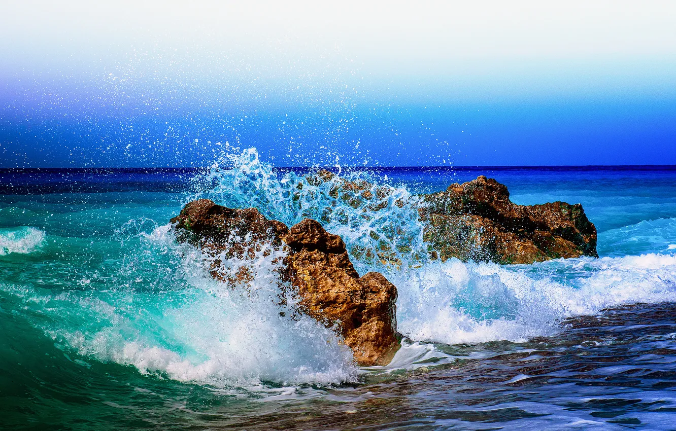 Photo wallpaper sea, the sky, squirt, stones