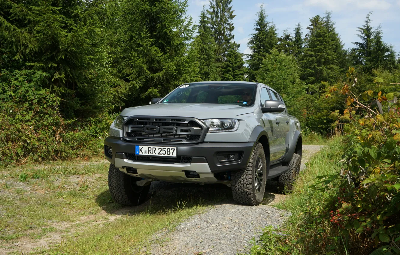 Photo wallpaper trees, grey, Ford, Raptor, pickup, Ranger, 2019