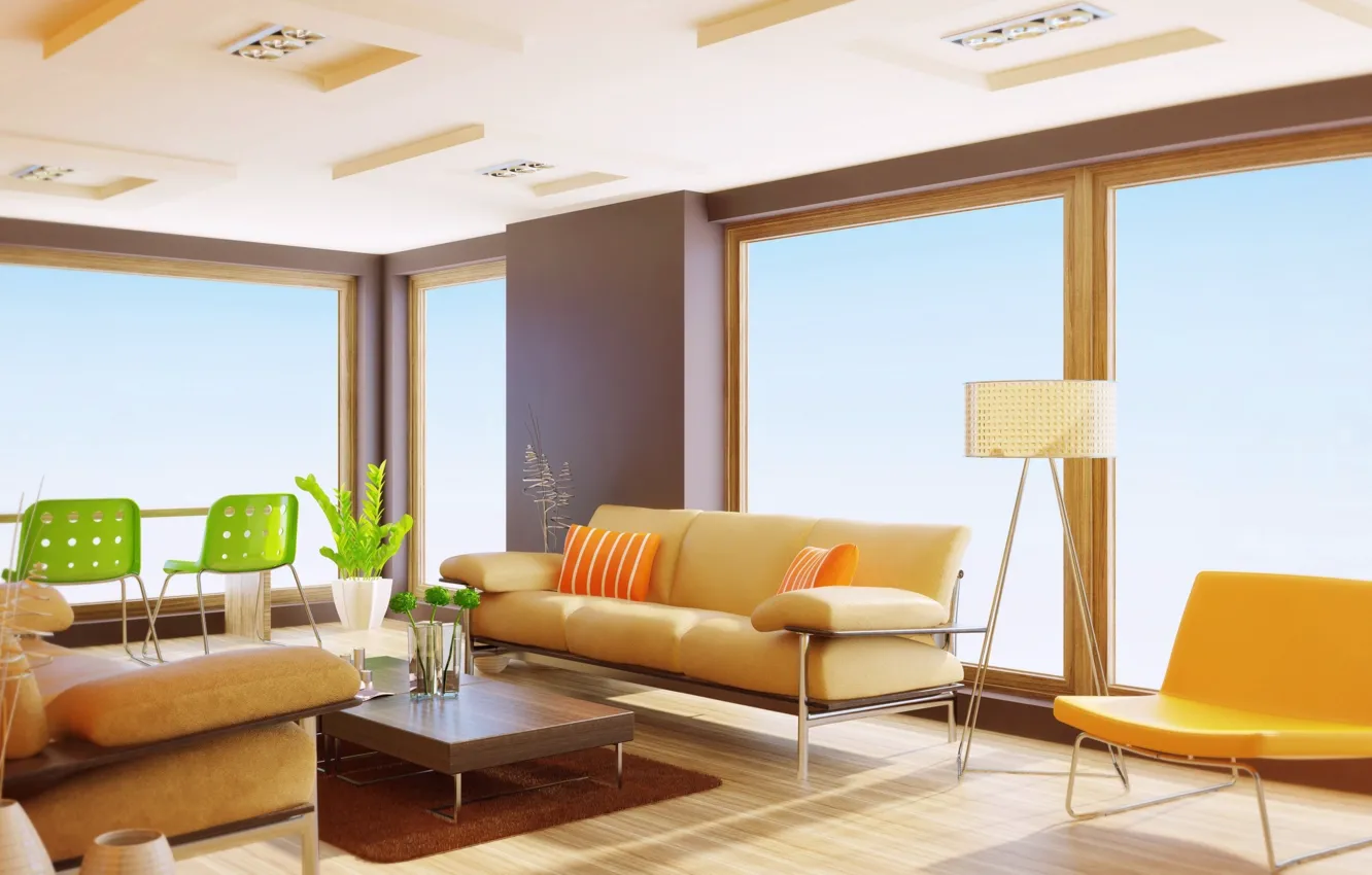 Photo wallpaper style, sofa, interior, living room, modern