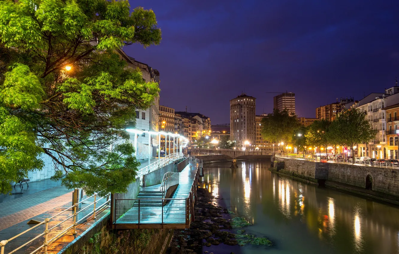 Photo wallpaper lights, the evening, Spain, Bilbao