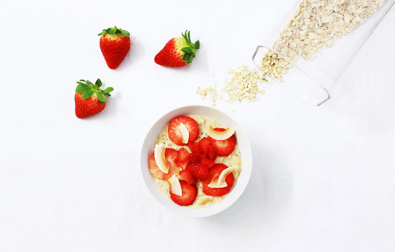 Photo wallpaper berries, food, Breakfast, strawberry, porridge, oatmeal