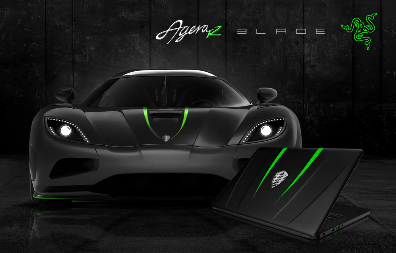 Photo wallpaper green, wallpaper, white, black, auto, hi-tech, Razer blade, Koenigsegg Agera R