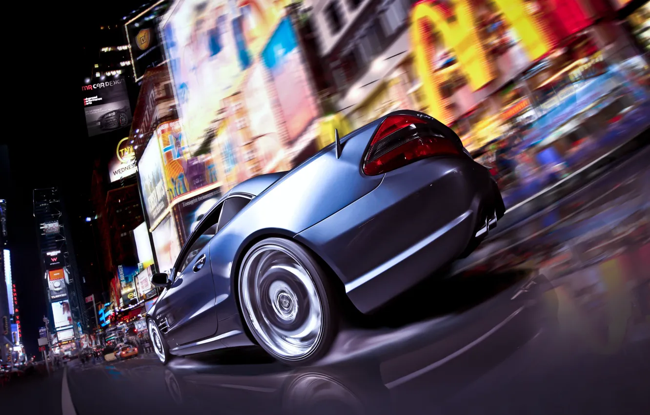 Photo wallpaper Mercedes-Benz, Auto, Night, The city, Tuning, Speed, Machine