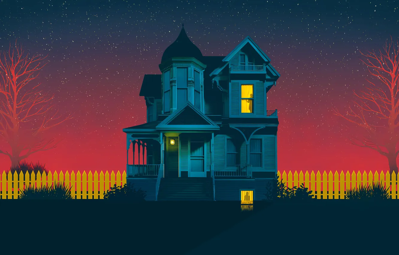 Photo wallpaper the sky, night, house, minimalism, house, sky, minimalism, night