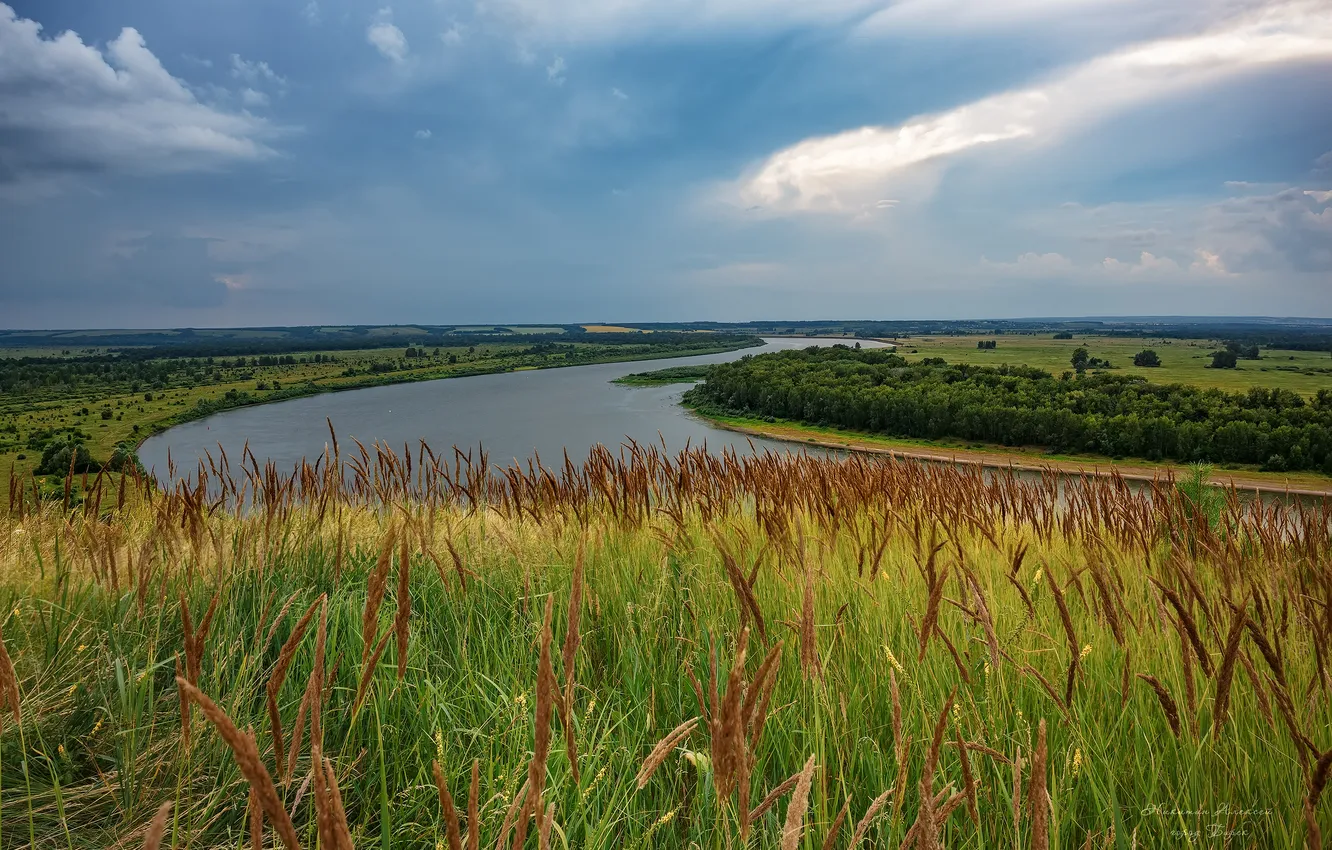 Photo wallpaper the sky, grass, clouds, river, beauty, horizon, space, Nikitin Alexey
