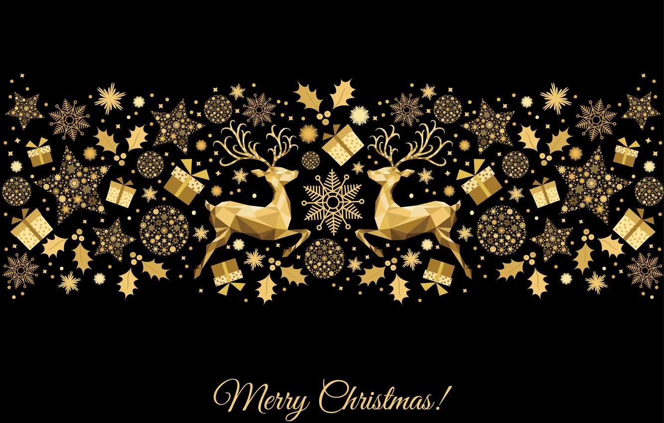 Photo wallpaper background, gold, holiday, black, Christmas, decor, deer