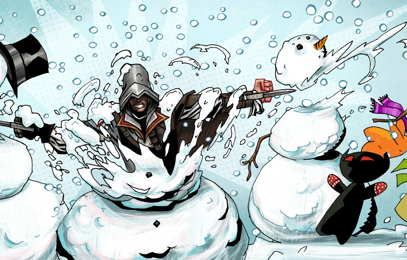 Photo wallpaper Christmas, gifts, snowman, steam, assassin, sale, discounts, Thursday
