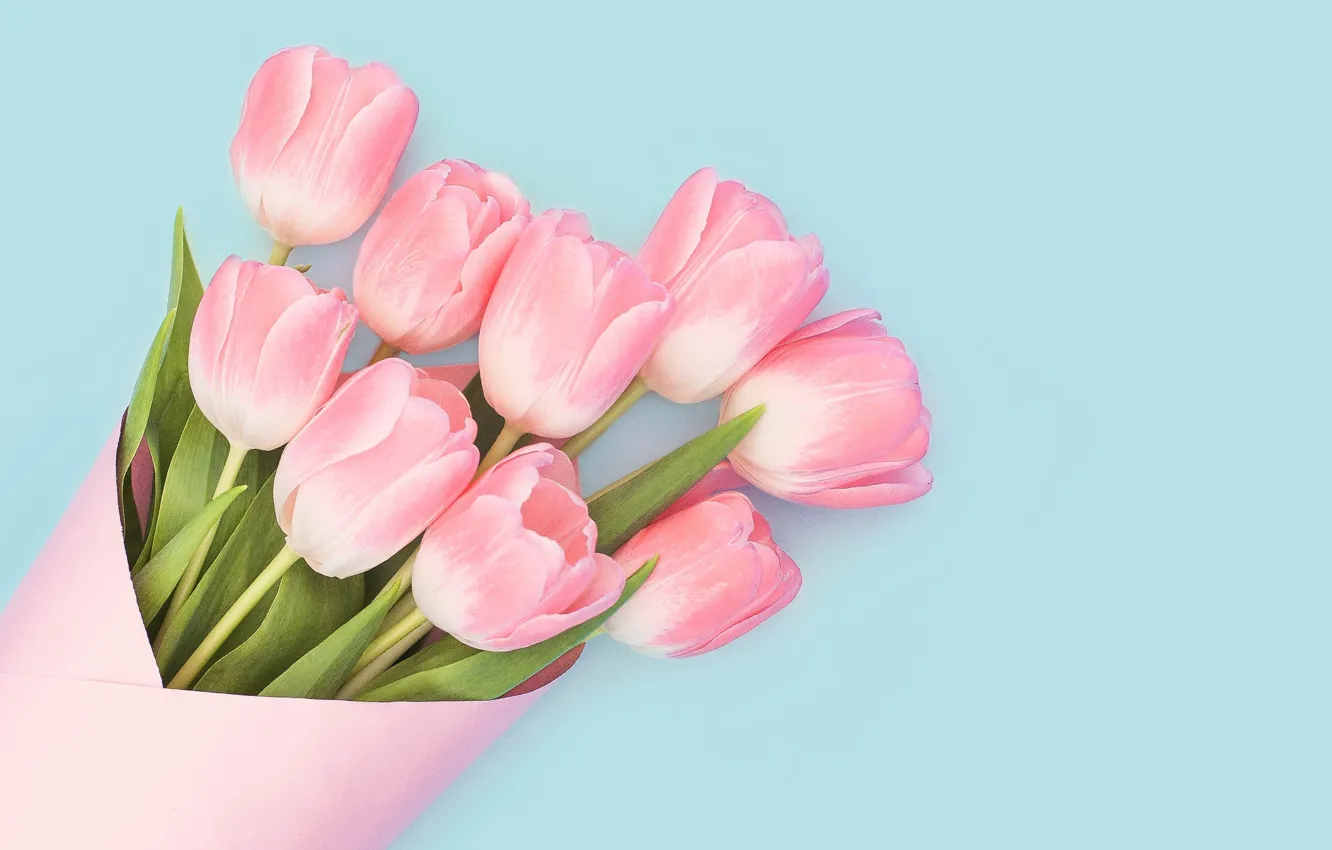 Photo wallpaper flowers, bouquet, tulips, pink