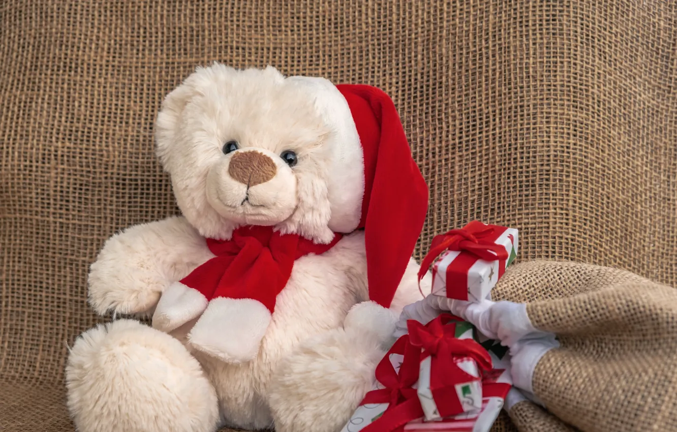 Photo wallpaper winter, white, holiday, toy, bear, Christmas, bear, gifts
