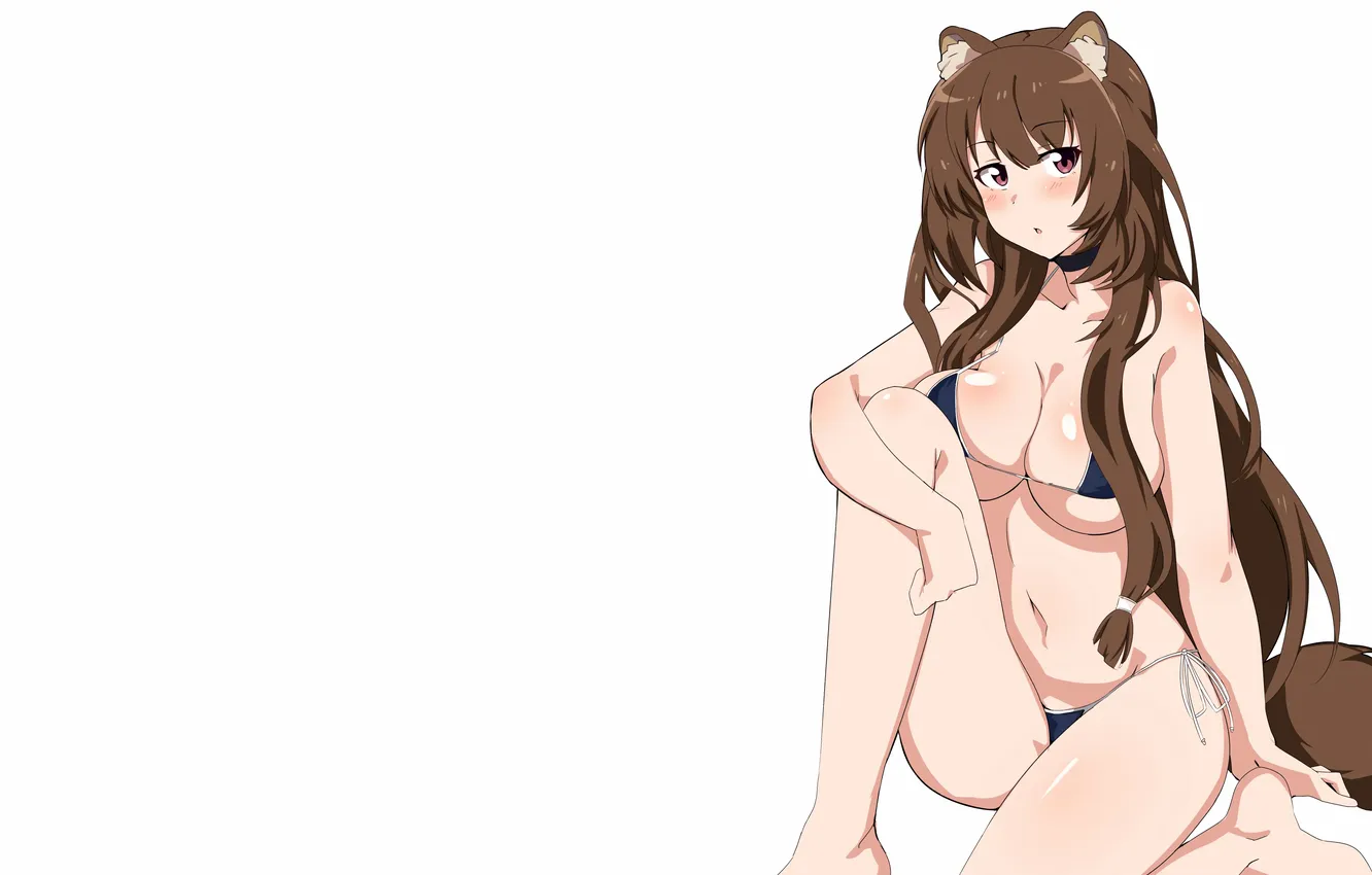 Photo wallpaper girl, sexy, cleavage, long hair, legs, brown hair, boobs, animal ears