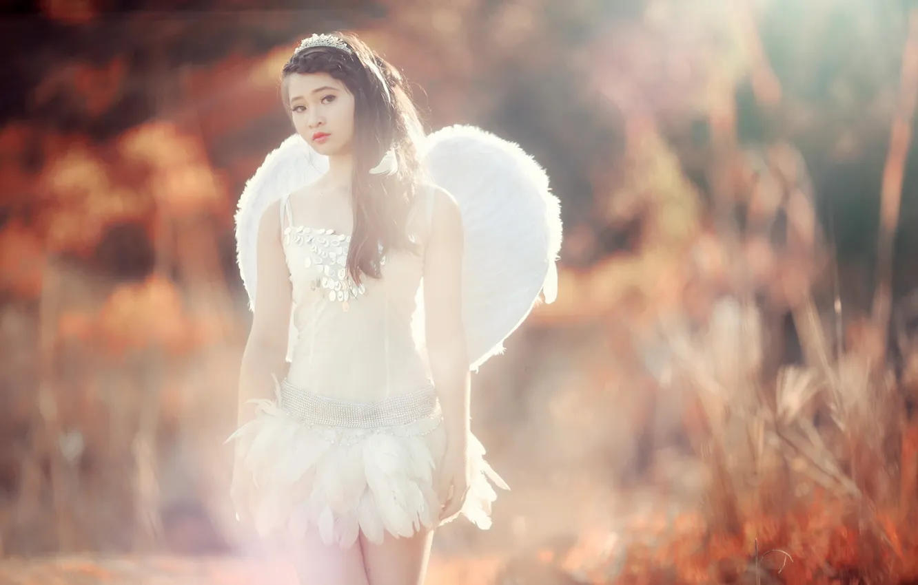 Photo wallpaper look, girl, angel, Asian