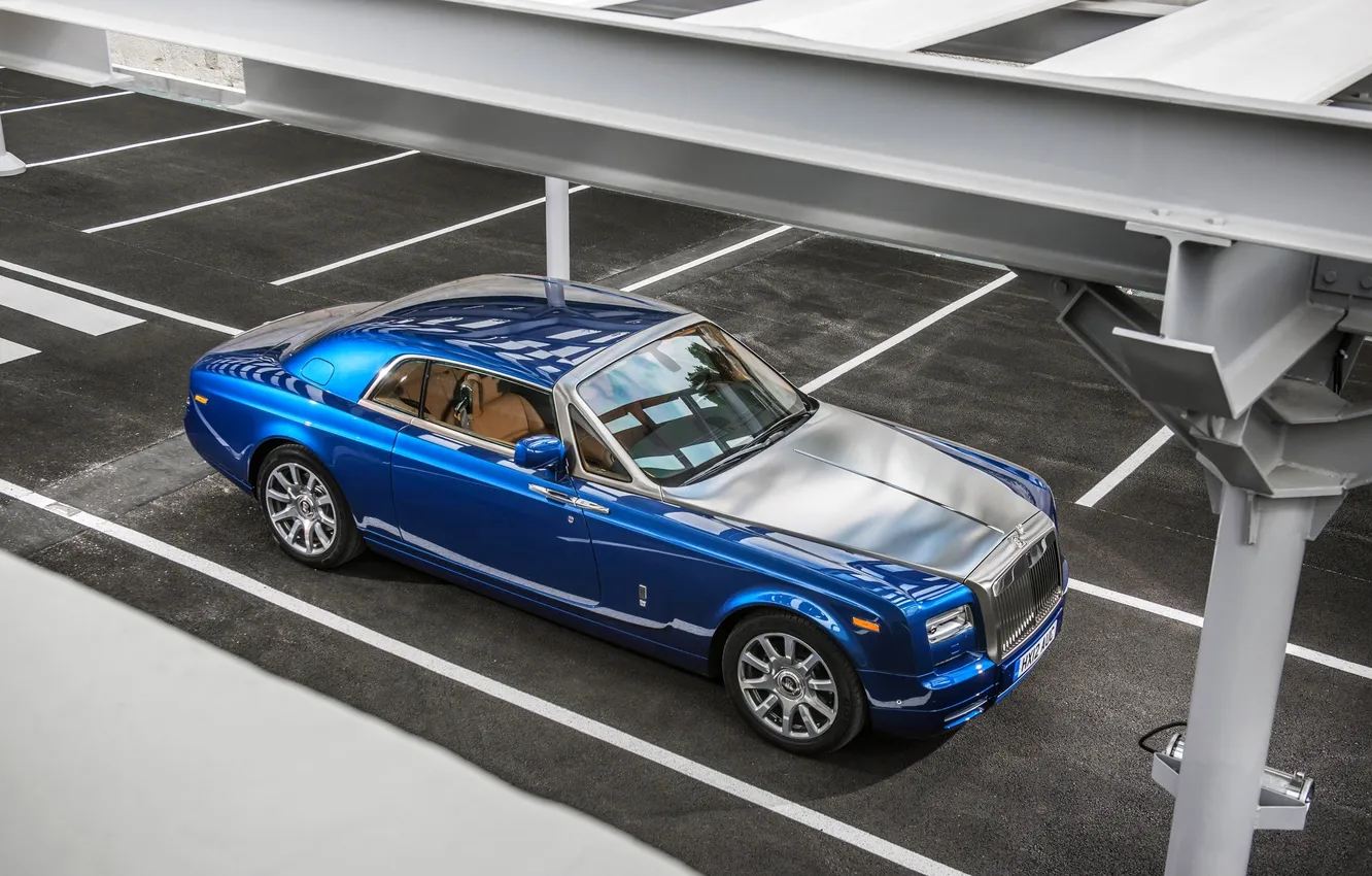 Photo wallpaper Blue, Phantom, Machine, The hood, Rolls Royce, Coupe, The view from the top