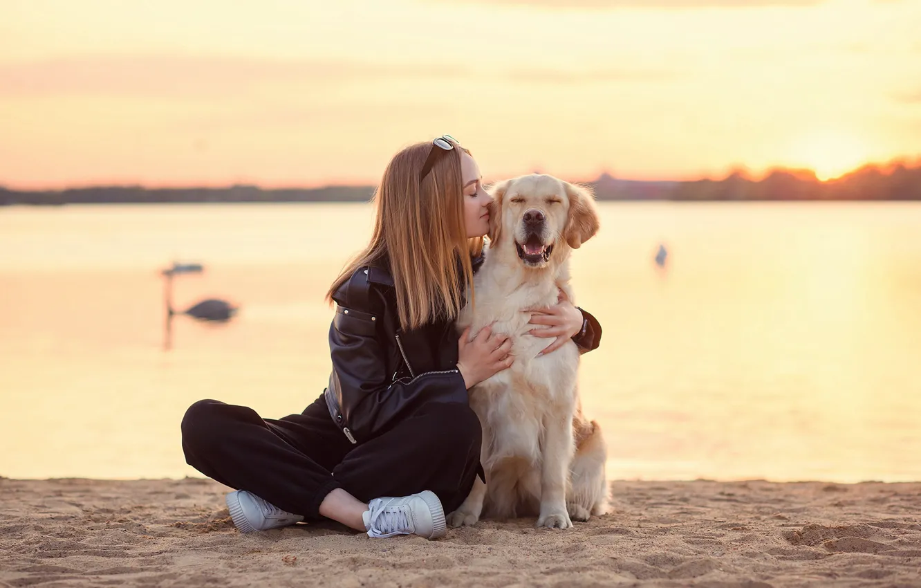 Photo wallpaper the sky, girl, light, sunset, each, mood, dawn, together